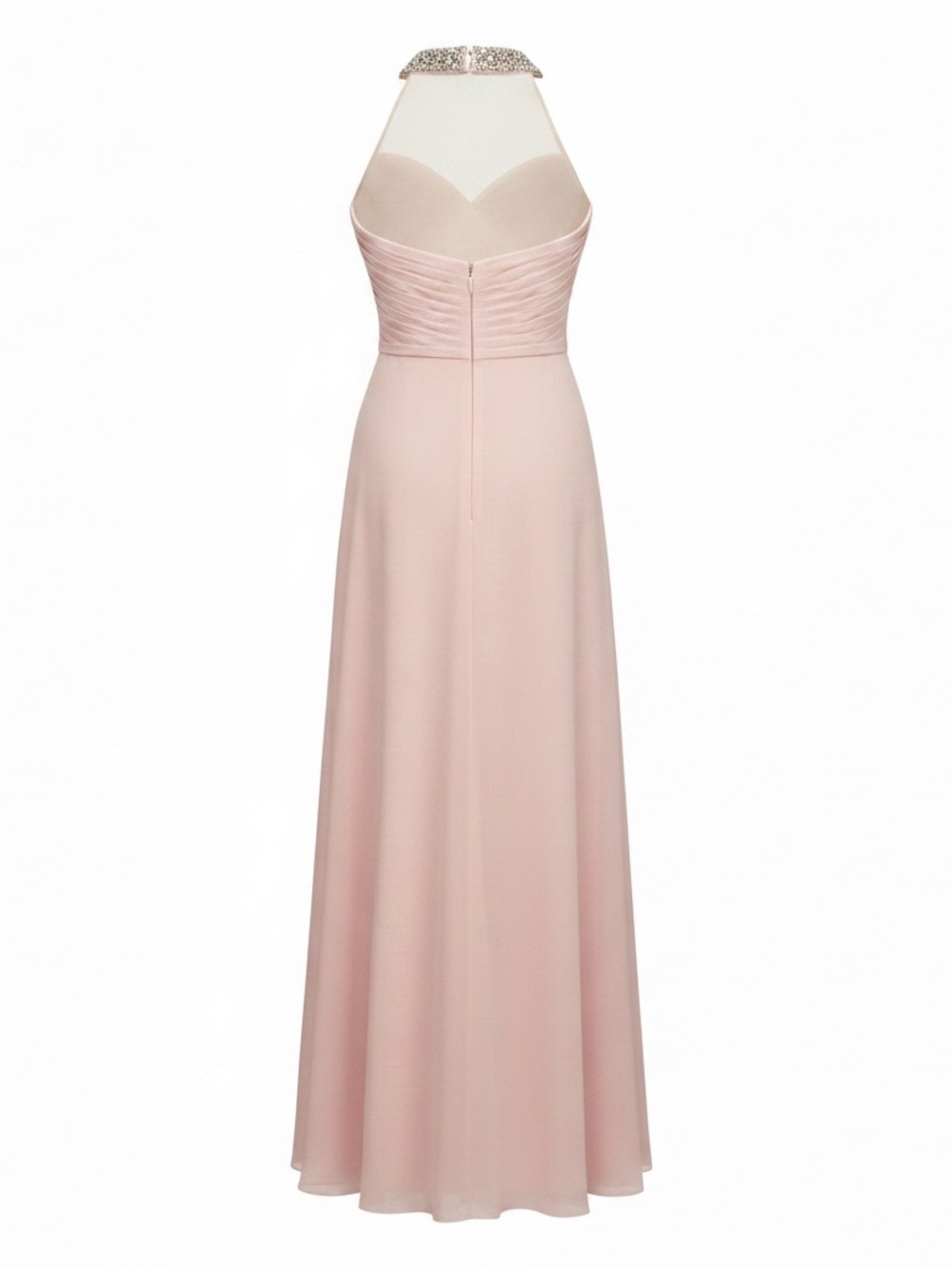 Bari Jay Blush Strapless Chiffon Gown with Beaded Bodice